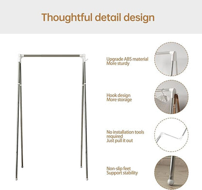 Clothes Drying Rack Foldable, Stainless Steel Portable Clothes Rack Collapsible, Folding Clothes Rack for Indoor & Outdoor, Portable Clothes Airer for Travel (with Hooks)