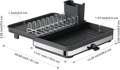 Sineng Expandable Dish Drying Rack,Stainless Steel Foldable Dish Rack with Cutlery Holder,Multifunctional Compact countertop Dish Drainer,Space Saving extendable Big Capacity Dish Holder