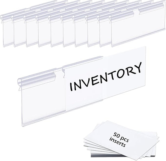 50PCS Basket Bin Labels Clip On,Clear Plastic Wire Shelf Price Tags,Labels for Storage Bins,Merchandise Sign Display Holder,50PCS Paper Inserts Included(Size:3.15x1.57inch/8x4cm)