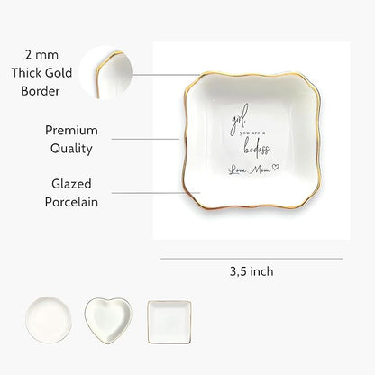 HatafaFurni Daughter Gift From Mom, Ring Dish For Girl Daughter, White Ceramic Jewelry Dish, Personalized Trinket Tray, Mother And Daughter, Wedding Gift, Graduation Birthday Gift