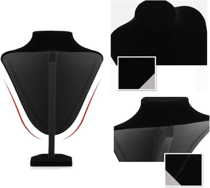 Wudygirl Black Velvet 3-Dimensional Necklace Bust Display Holder Jewelry Neck Pendant Chain Organizer Stand for Women(11.4 inch