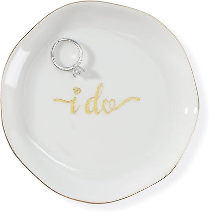 HOME SMILE I Do Ring Dish,Engagement Engaged Wedding Bridal Gifts for Newly Engaged Friend,Daughter, Sister,Newlyweds,BFF,Ceramic White