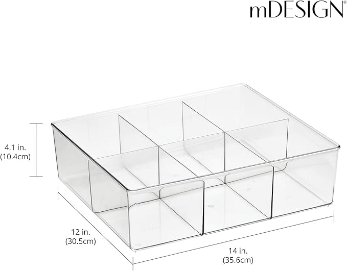 mDesign Plastic 6 Compartment Dresser Drawer Divided Organizer Bin for Scarves, Socks, Bras, Hair Ties, Belts, Underwear - Closet Shelf Storage Organization, Lumiere Collection, Clear