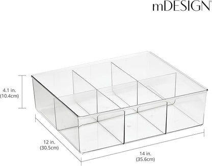 mDesign Plastic 6 Compartment Dresser Drawer Divided Organizer Bin for Scarves, Socks, Bras, Hair Ties, Belts, Underwear - Closet Shelf Storage Organization, Lumiere Collection, Clear