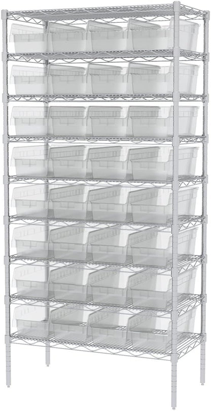 Akro-Mils 30088 Plastic Nesting ShelfMax Storage Bin Box, (18-Inch x 8-Inch x 6-Inch), Clear, (8-Pack)
