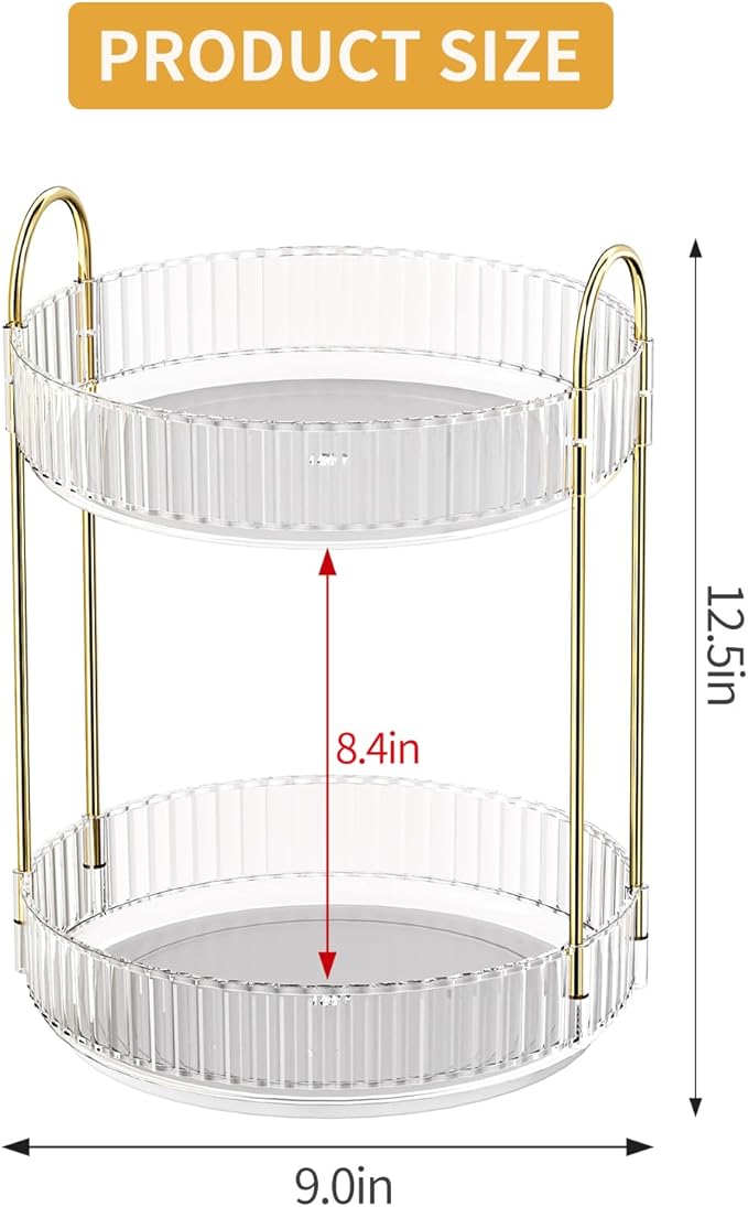 360° Rotating Makeup Organizer, Large Capacity Skincare Organizer, 2 Tier Cosmetic Skin Care Perfume Dresser Organizer, Fits Cosmetics, Perfume, Skin Care, Lipstick