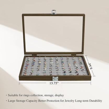 Stratalife Ring Organizer Wood Jewelry Box Ring Holder 100 Slot Jewelry Case Vintage Storage Display Tray for Multiple Rings