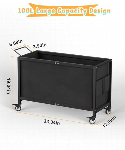 100L Large Kids Toy Box with Wheels, Toy Chest Storage Organizer for Toddlers, Boys, Girls, Toy Storage Bin for Stuffed Animals, PlayRoom, Bedroom, Nursery, Living Room, Black