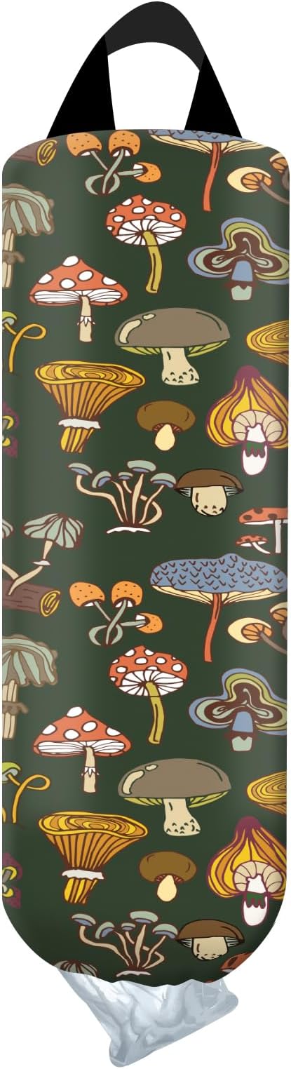 Plastic Bag Holder, Wall Mount Grocery Bag Organizer, Funny Hanging Trash Storage Dispenser for Home Kitchen Cute Mushroom
