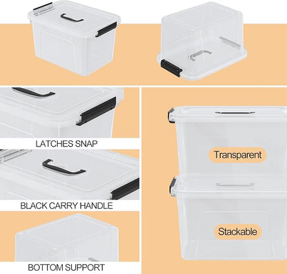 Drephia 10.5 Quart Clear Plastic Storage Box/Container with Handle, Plastic Storage Bin with Lid, 4 Packs