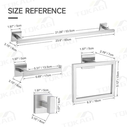 TQKAG 5-Piece Bathroom Hardware Set Brushed Nickel Classic Wall Mounted SUS304 Stainless Steel Bathroom Accessories Set 23.6" Towel Rack for Bathroom, Brushed Nickel
