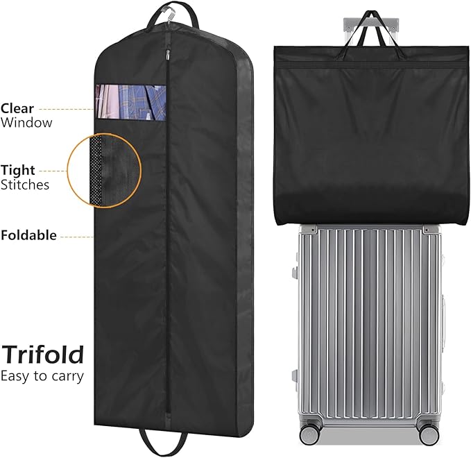 MISSLO 54" Garment Bags for Travel for Women Waterproof Dress Bags for Gowns Long Dress Cover for Gowns, Coats, Suits, Black, 3 Packs