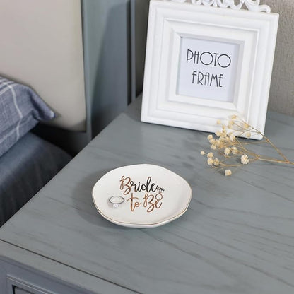 VINCOMIC Wedding Ring Dish For Bride-Bride To Be Jewelry Dish Tray-Ceramic White