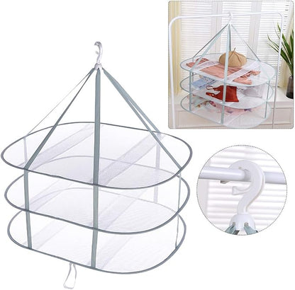 3 Tier Folding Drying Rack, 10Lb Capacity Space Saving Hanging Dryer with Fixing Band, Stackable Sweater Laundry Rack for Clothes, T-Shirt, Towels, Underwear, Indoor Outdoor Use, 31inch