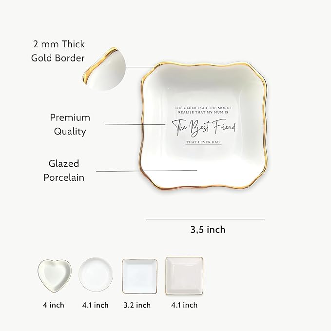 HatafaFurni Ring Dish Holder for Mum Gifts | Present For Mom | Mother's Day Gift | Thank You Mom Gift | Jewelry Dish Gift For Mum - I Realise That My Mum is The Best Friend - Ceramic Trinket Tray
