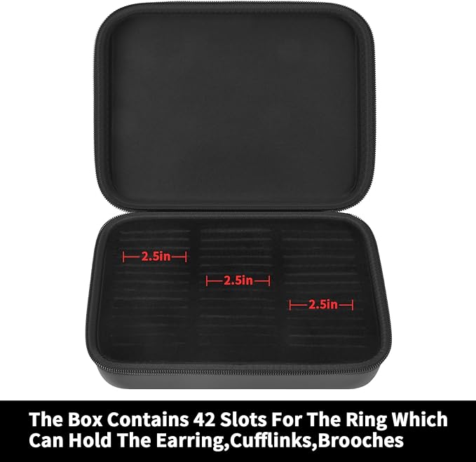 GWCASE Ring Organizer Storage Case - Jewelry Ring Display Collector Box with 42 Slots. Rings Tray Holder Showcase Fits for 50+ Rings, Earrings, Brooches and Cufflinks (Box Only)-Dark
