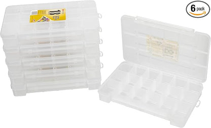 Akro-Mils 05905 Plastic Portable Parts Storage Case for Hardware and Crafts with Hinged Lid and 5 Adjustable Dividers, (14-3/8-Inch x 9-1/2-Inch x 2-1/2-Inch), Large, Clear, 6-Pack