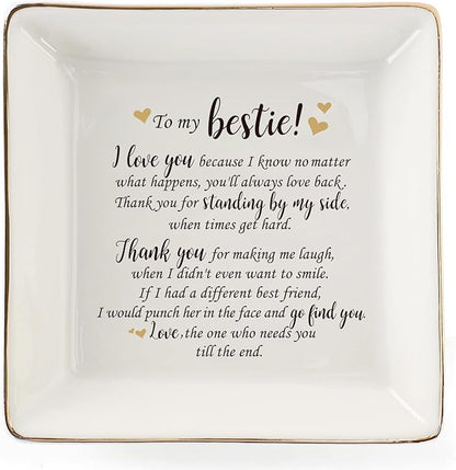 HOME SMILE Gifts For Best Friend Women-Ceramic Ring Dish Decorative Tray－Unique Gift For Bestie, Soul Sister, BFF, Coworker Birthday Gift Idea For Best Friend Friendship Gifts For Women