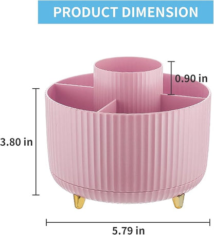 Marbrasse Desk Organizer, 360-Degree Rotating Pen Holder, Desk Organizers and Accessories with 5 Compartments Pencil Organizer, Art Supply Storage Box Caddy for Office, Home(Pink)
