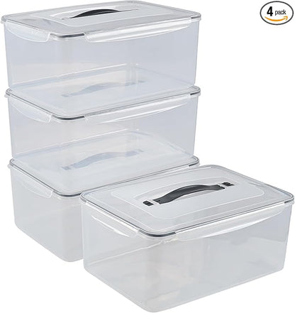 Innouse 4-Pack Sealed Food Storage Containers with Lid, Clear Airtight Plastic Storage Boxes Bin with Handle, F