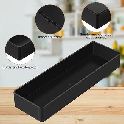 Teling 4 Pcs Large Black Rectangular Desk Organizer Set, Half Accessory Tray, Plastic Tabletop Organizer for Office, Home, or Study, Dimensions: 9.45 x 2.95 x 1.38 Inches