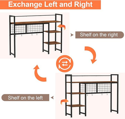 Snughome Desk Shelf, 38.6" Desktop Organizer Shelf, Desk Hutch for Computer Monitor, 4 Tier Desk Display Rack with Pegboard Hooks Set, Wood Desktop Bookshelf for Home Office Dorm