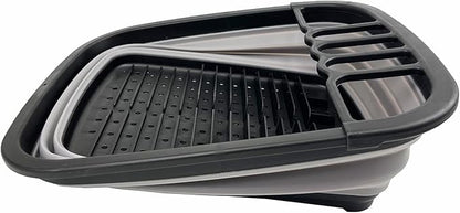 SAMMART 8L (2.11Gallons) Collapsible Plastic Dish Drainer with Drainer Board - Foldable Drying Rack Set - Portable Dinnerware Organizer - Space Saving Kitchen Utensil Storage Tray (Black/Alloy Grey)