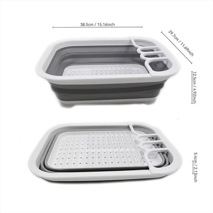 SAMMART Collapsible Dish Drainer - Foldable Drying Rack Set - Portable Dinnerware Organizer - Space Saving Kitchen Utensil Storage Tray (2, Grey + Lake Green (Set of 2))