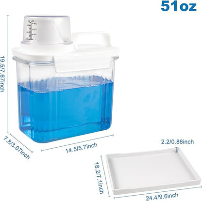 51oz Laundry Detergent Container, 2 Pack Plastic Liquid Detergent Dispenser for Laundry Room Powder,Soap,Fabric Softener, Scent Beads Storage and Organization,with 5 Labels,1 Tray.(2, 51oz)