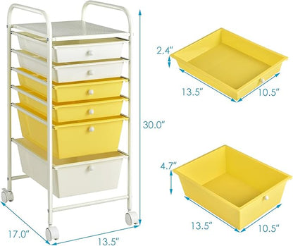 Giantex 6 Storage Drawer Cart Rolling Organizer Cart for Tools Scrapbook Paper Home Office School Multipurpose Mobile Utility Cart (Beige & Yellow)