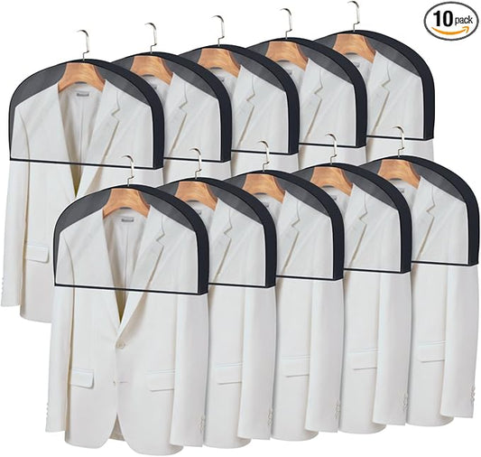 Kntiwiwo Shoulder Covers for Hanging Clothes (Set of 10) Breathable Garment Dust Covers Clothes Protectors Covers for Closet with 2" Gusset for Suit, Coats, Jackets, Dress