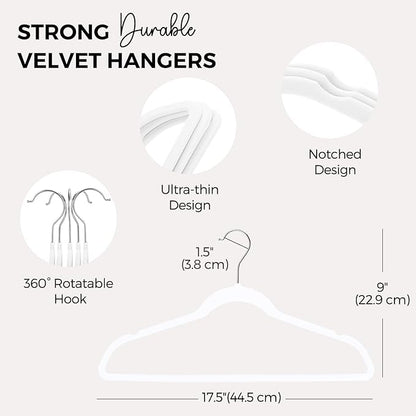 HOUSE DAY Premium Velvet Hangers 100 Pack White, Non-Slip Flocked Felt Hangers, Sturdy Clothes Hanger with 360° Rotatable Hook, Heavy Duty Durable Slim Coat Hanger for Closet Space Saving