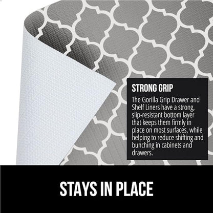 GORILLA GRIP Slip Resistant Drawer and Shelf Liner 2 Pack, Non Adhesive Water Resistant, Easy Clean and Trim, Smooth Surface Liners for Kitchen Cabinet Shelves Drawers Pantry 17.5IN x 20FT, White Gray