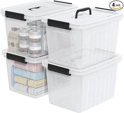 Obstnny 20 L Plastic Storage Box with Handle, 4-Pack Clear Latching Storage Bin