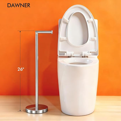 DAWNER 26" Toilet Paper Holder Free Standing, Stainless Steel Toilet Paper Stand, Heavy Weighted Base Floor Tissue Roll Holder for Small Bathrooms, Small Space and Apartments, Brushed Nickel Finish