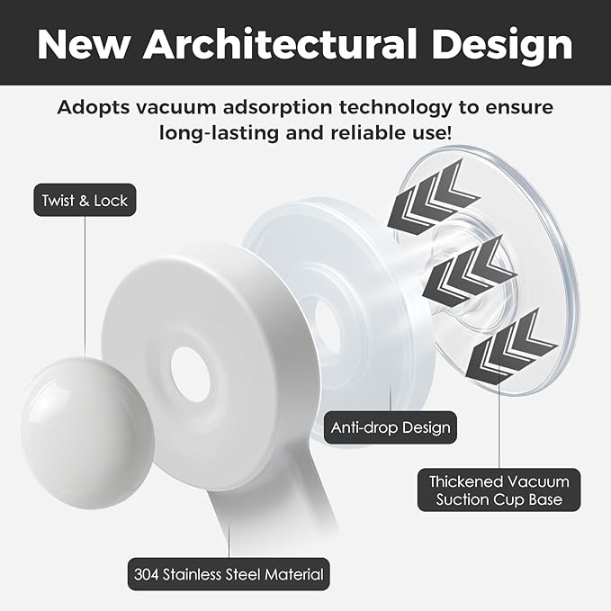 WingWider Shower Hooks for Inside Shower,No-Drill Removable&Reusable Towel Hooks for Bathroom,Heavy Duty Suction Cup Hooks for Glass Window,2 Pack(White)