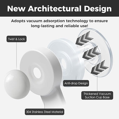 WingWider Shower Hooks for Inside Shower,No-Drill Removable&Reusable Towel Hooks for Bathroom,Heavy Duty Suction Cup Hooks for Glass Window,2 Pack(White)