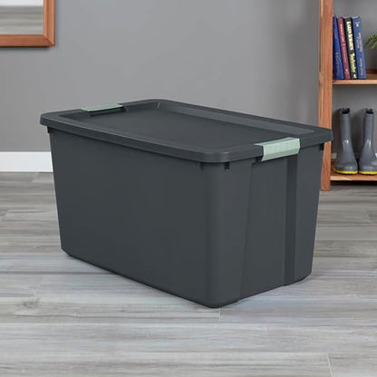 Sterilite 12 Pack 34 Gallon Latch Tote, Stackable Plastic Storage, Gray/Green