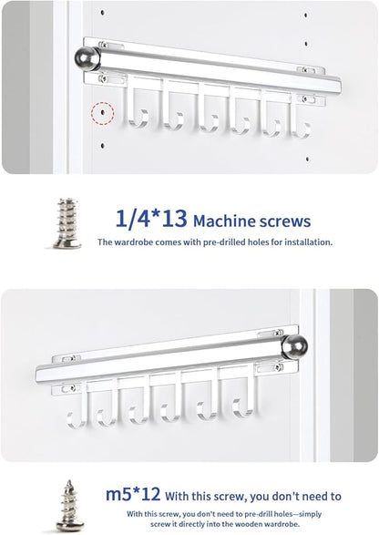 BaiNong 16.5" Valet Rod for Closet Pull Out With 6 Hooks Valet Rods for Closets (2Pack Silver) Closet Valet Rod Slide Out