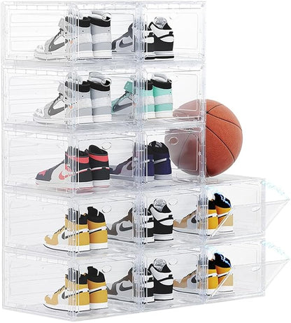 OMOPIN 12 PACK Large Shoe Storage Boxes, Shoe Boxes Clear Plastic Stackable, Shoe Organizer for Size 12 (Clear 12 Pack)