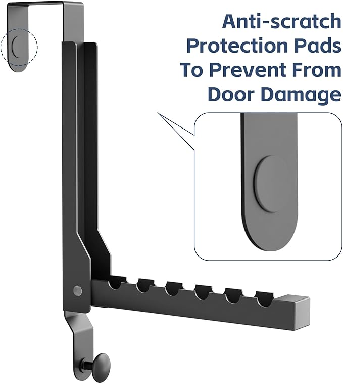 WLCSNG 4 Pack Over The Door Hanger Foldable Over The Door Hooks，Rust-Resistant Overdoor Hanger Hook for Laundry (Clothes Drying Rack)&Bathroom (Towel Rack) Small Portable, Black