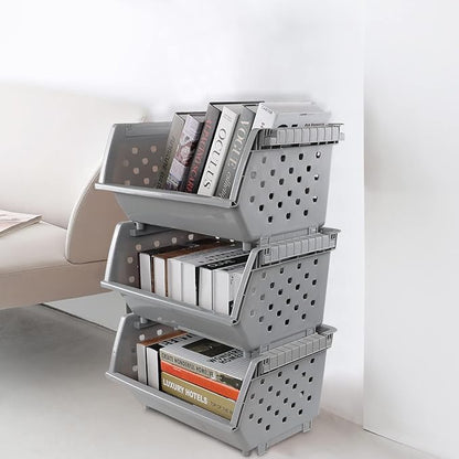 4 Pack Stackable Storage Basket, Large Stacking Baskets
