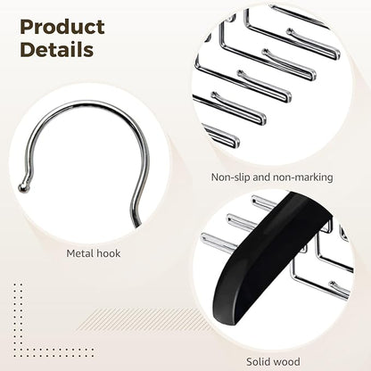 2 Pcs Solid Wood Tie and Belt Rack Hanger, 24 Hook Closet Organizer for Scarves and Accessories, 360 Degree Swivel, Space Saving Black Finish