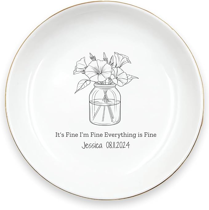 HatafaFurni Flower Bouquet Jewelry Dish, Customized Ring Dish Holder for Christmas, Birthday Gifts, Birth Flowers in Jars Jewelry Tray for Mom, Friend, Girlfriend, Personalized Bridesmaid Gifts