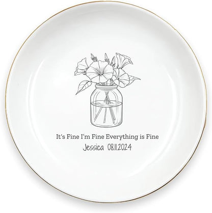 HatafaFurni Flower Bouquet Jewelry Dish, Customized Ring Dish Holder for Christmas, Birthday Gifts, Birth Flowers in Jars Jewelry Tray for Mom, Friend, Girlfriend, Personalized Bridesmaid Gifts