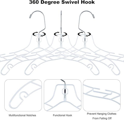 VWV 12pcs Clear Plastic Hangers: Shirt, Skirt, Sweater, Suit, Jacket Hangers with Non-Slip Grooves, Heavy Duty, Clear Color, Metallic Finish