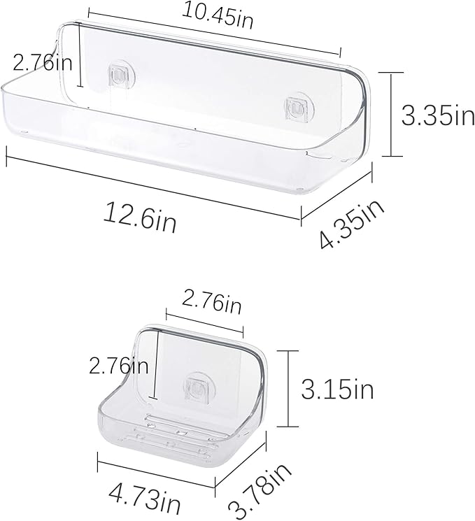 TZAMLI Clear Shower Caddy with Soap Dish, Adhesive Shower Organizer Shelf Plastic Wall Mounted No Drilling Shelves for Bathroom Kitchen Storage, 3 Pack