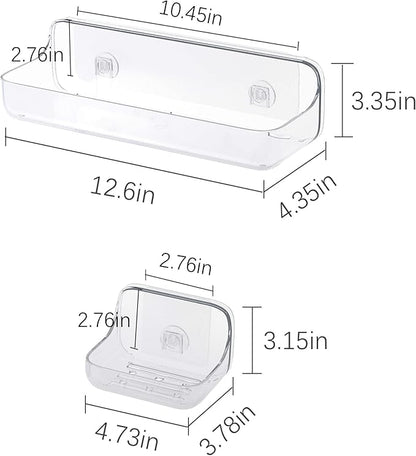 TZAMLI Clear Shower Caddy with Soap Dish, Adhesive Shower Organizer Shelf Plastic Wall Mounted No Drilling Shelves for Bathroom Kitchen Storage, 3 Pack