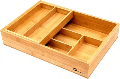 2-Tier Drawer Organizer with Removable Cutlery Tray Kitchen Utensil Silverware Drawer Organizer, Silverware Tray for Drawer Utensil Holder Bamboo Flatware Box for Utensils Stationery Cosmetics (M)