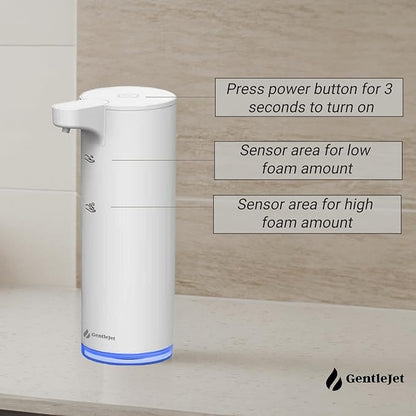GentleJet EasyFoam Automatic Foaming Soap Dispenser - Rechargeable Automatic Soap Dispenser Touchless for Bathroom or Kitchen, Motion Sensor, 2 Levels, IPX5 Water-Resistant, 9.5oz (White)